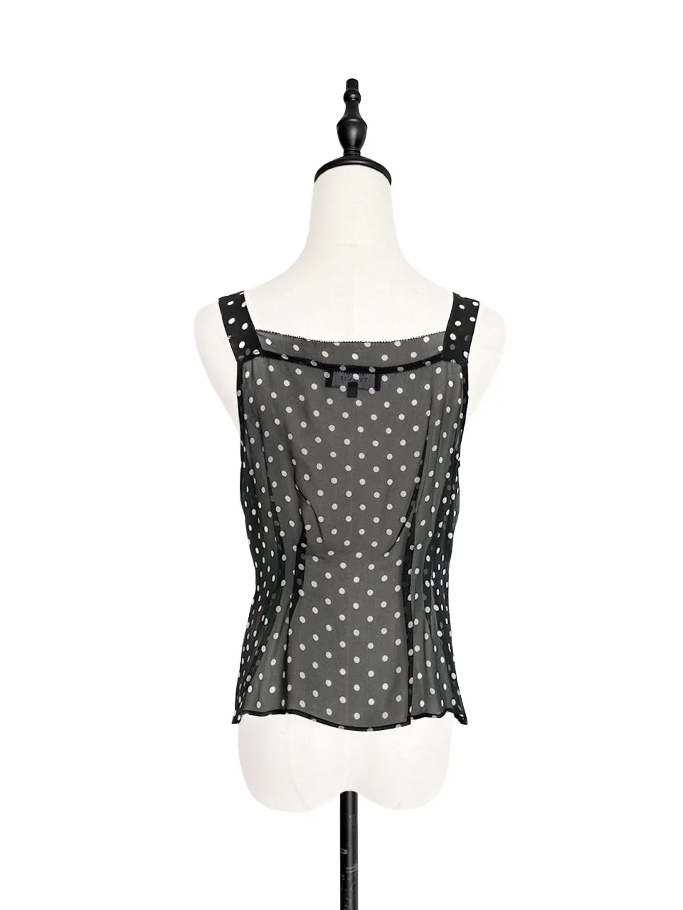 SPECIAL! Black Pleated Front & Dotty Back Silk Tank