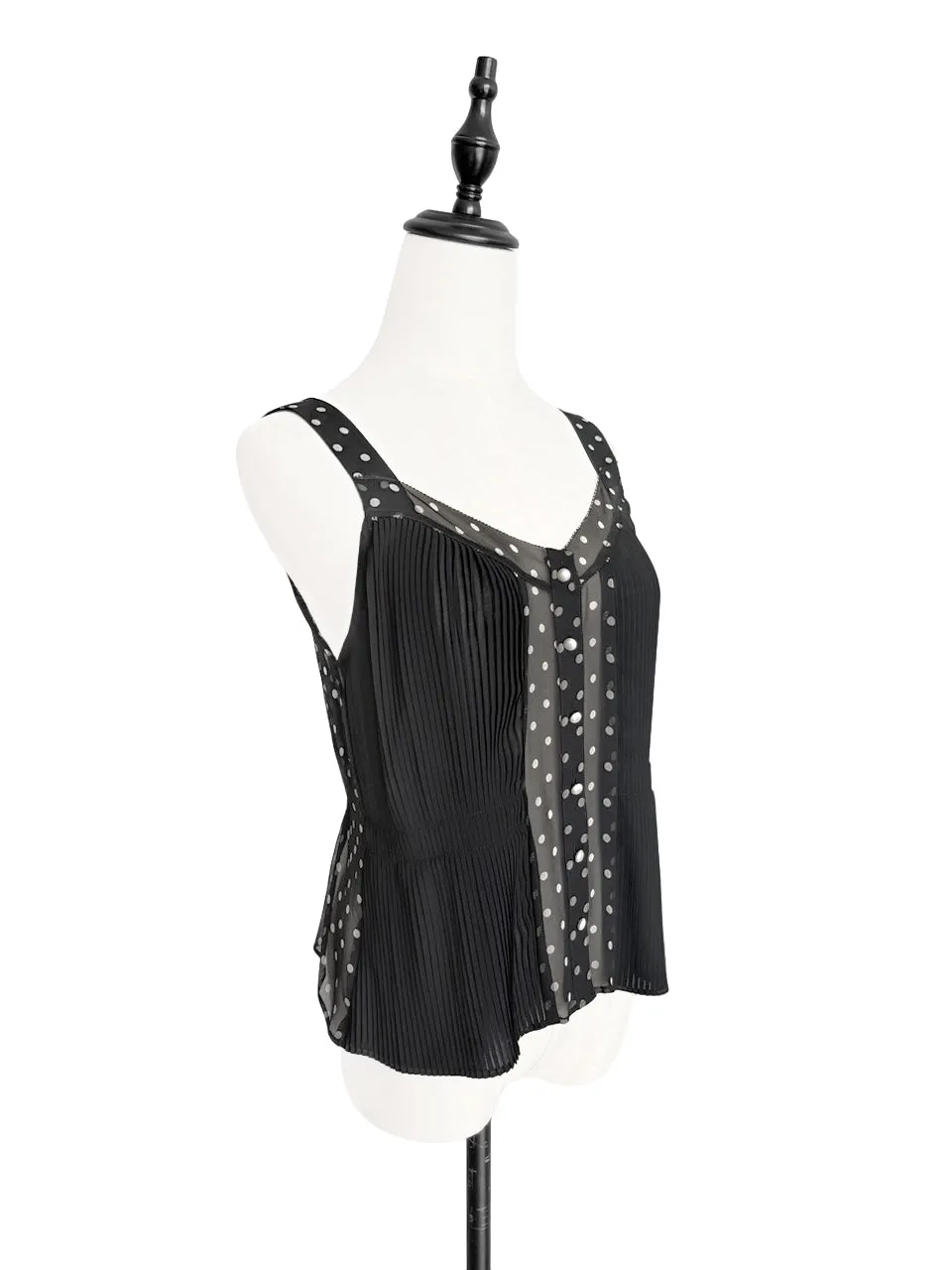 SPECIAL! Black Pleated Front & Dotty Back Silk Tank