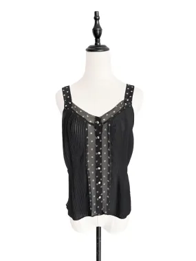 SPECIAL! Black Pleated Front & Dotty Back Silk Tank