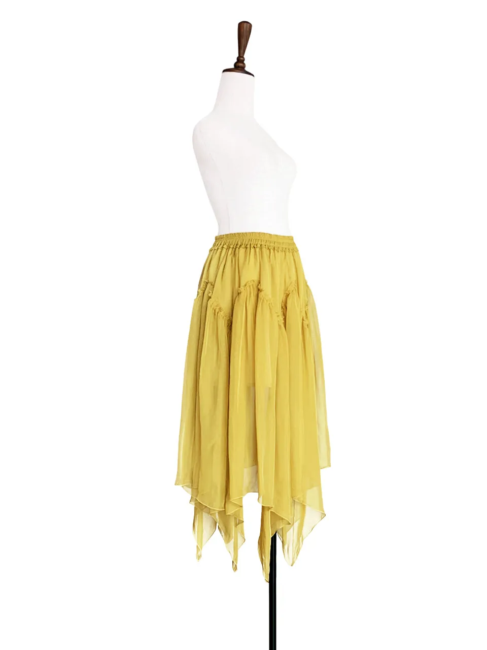 Surprise Sale! Muddy Yellow Handkerchief Hem Chiffon Lightweight Skirt