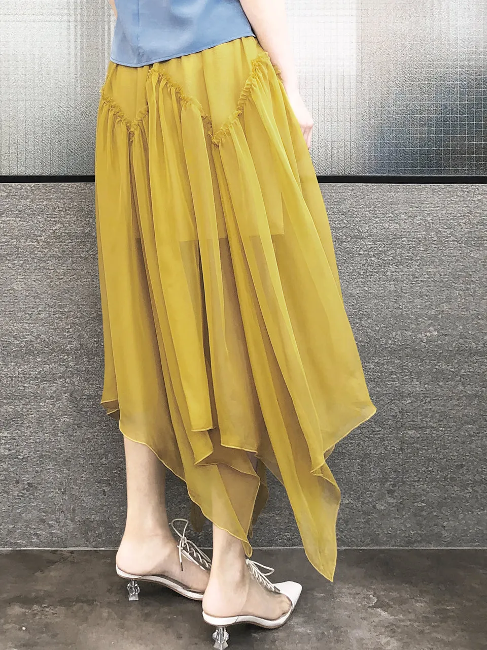 Surprise Sale! Muddy Yellow Handkerchief Hem Chiffon Lightweight Skirt