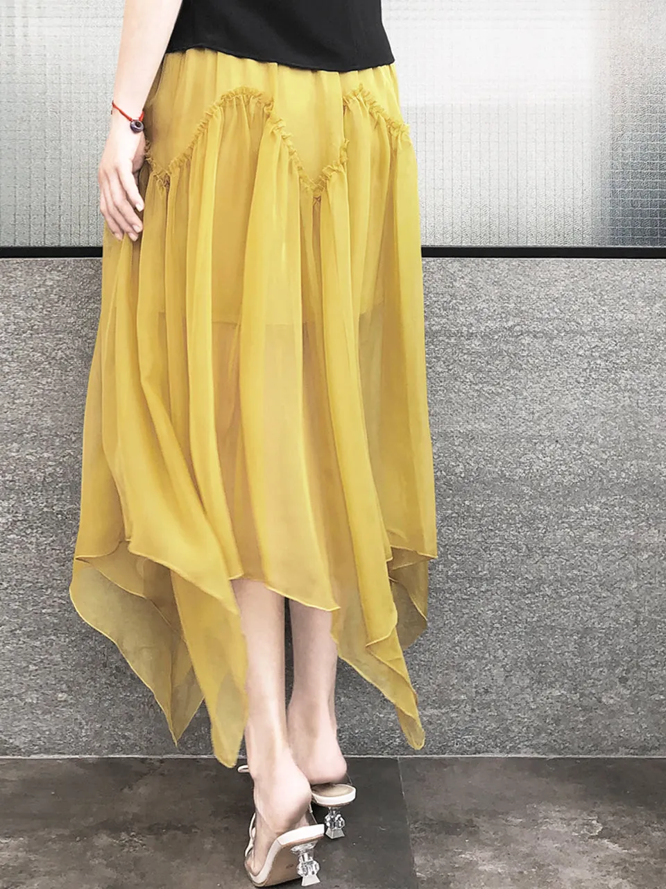 Surprise Sale! Muddy Yellow Handkerchief Hem Chiffon Lightweight Skirt