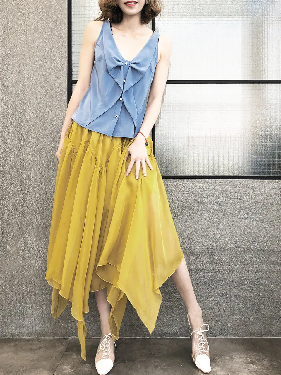 Surprise Sale! Muddy Yellow Handkerchief Hem Chiffon Lightweight Skirt