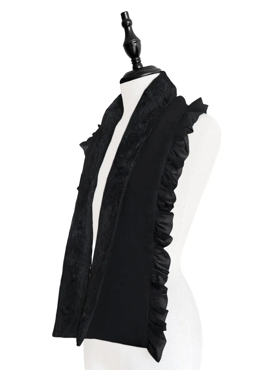 Surprise Sale! Tonal Black Double Sided Ruffle Trim Lace Scarf