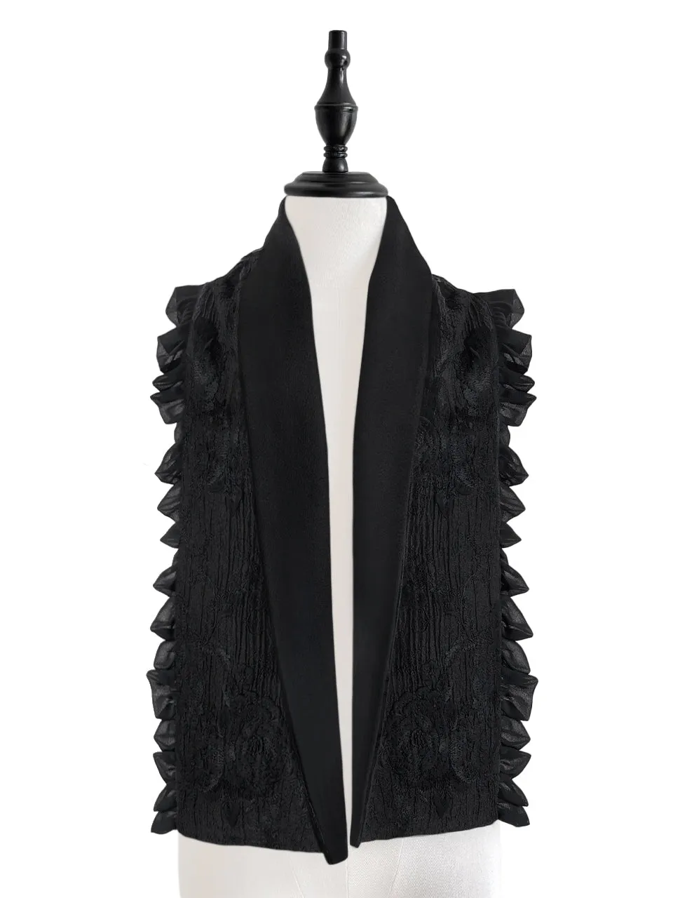 Surprise Sale! Tonal Black Double Sided Ruffle Trim Lace Scarf