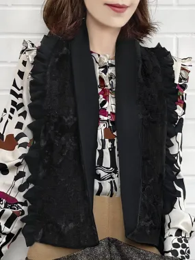 Surprise Sale! Tonal Black Double Sided Ruffle Trim Lace Scarf