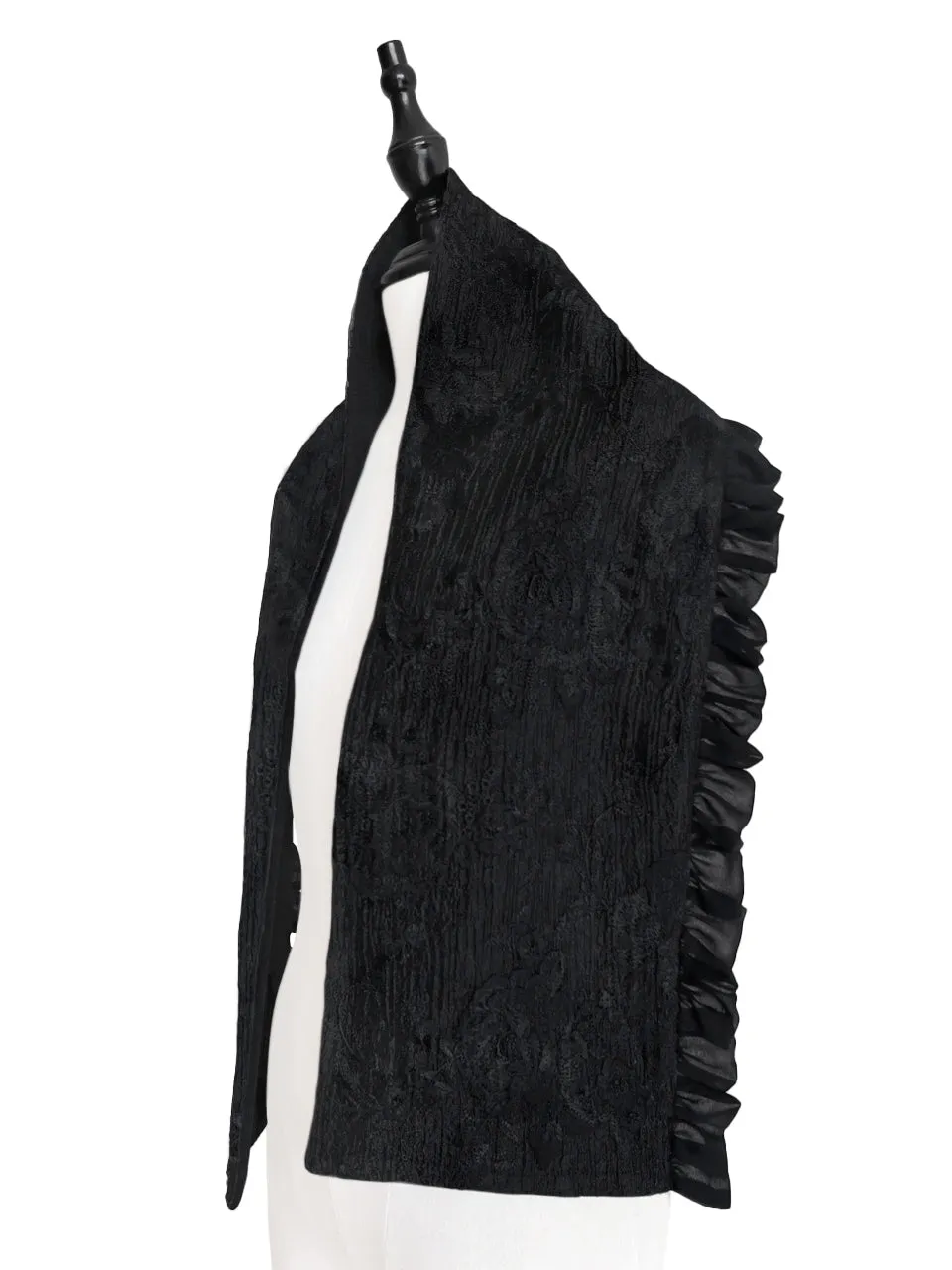 Surprise Sale! Tonal Black Double Sided Ruffle Trim Lace Scarf