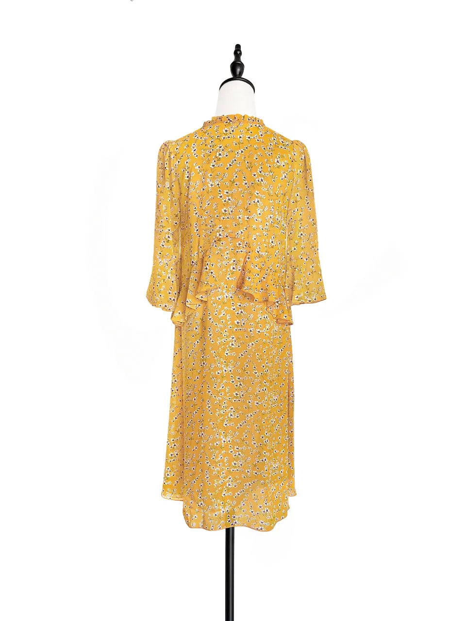 Surprise Sale! Yellow Flowers Print Ruffle Elbow Sleeve Airy Dress