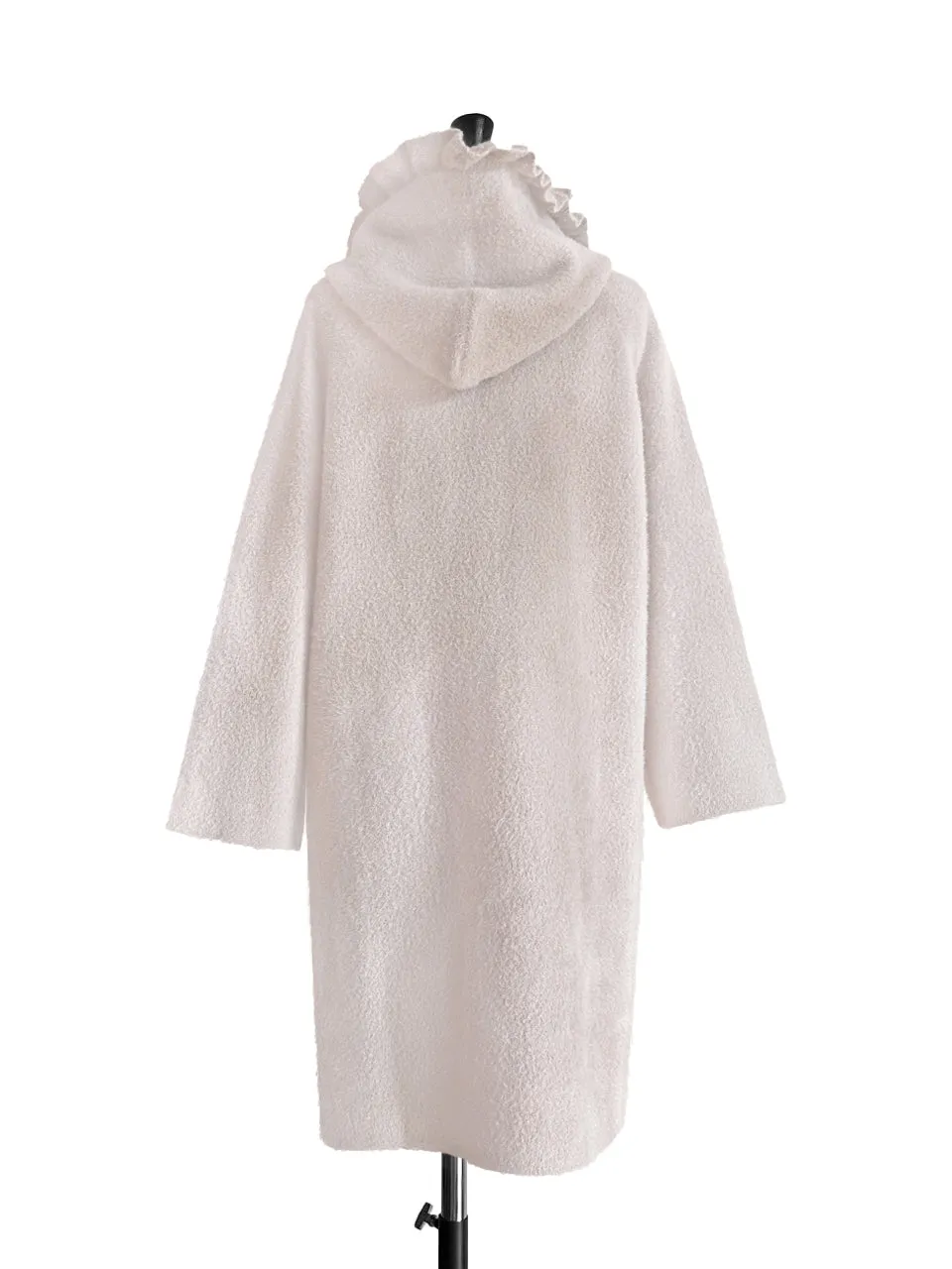 Taupe Pink Ruffle Trim Mohair Blended Longline Hooded Coatigan