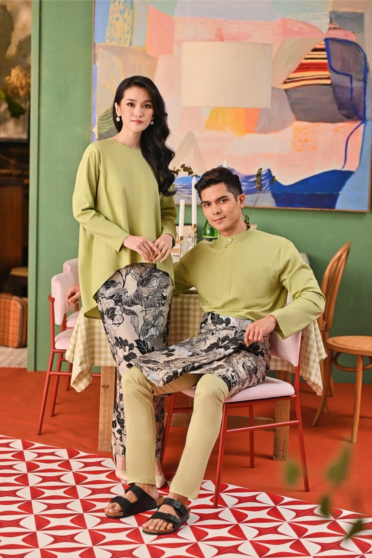 The Capai Men Baju Melayu Top - Tea Green