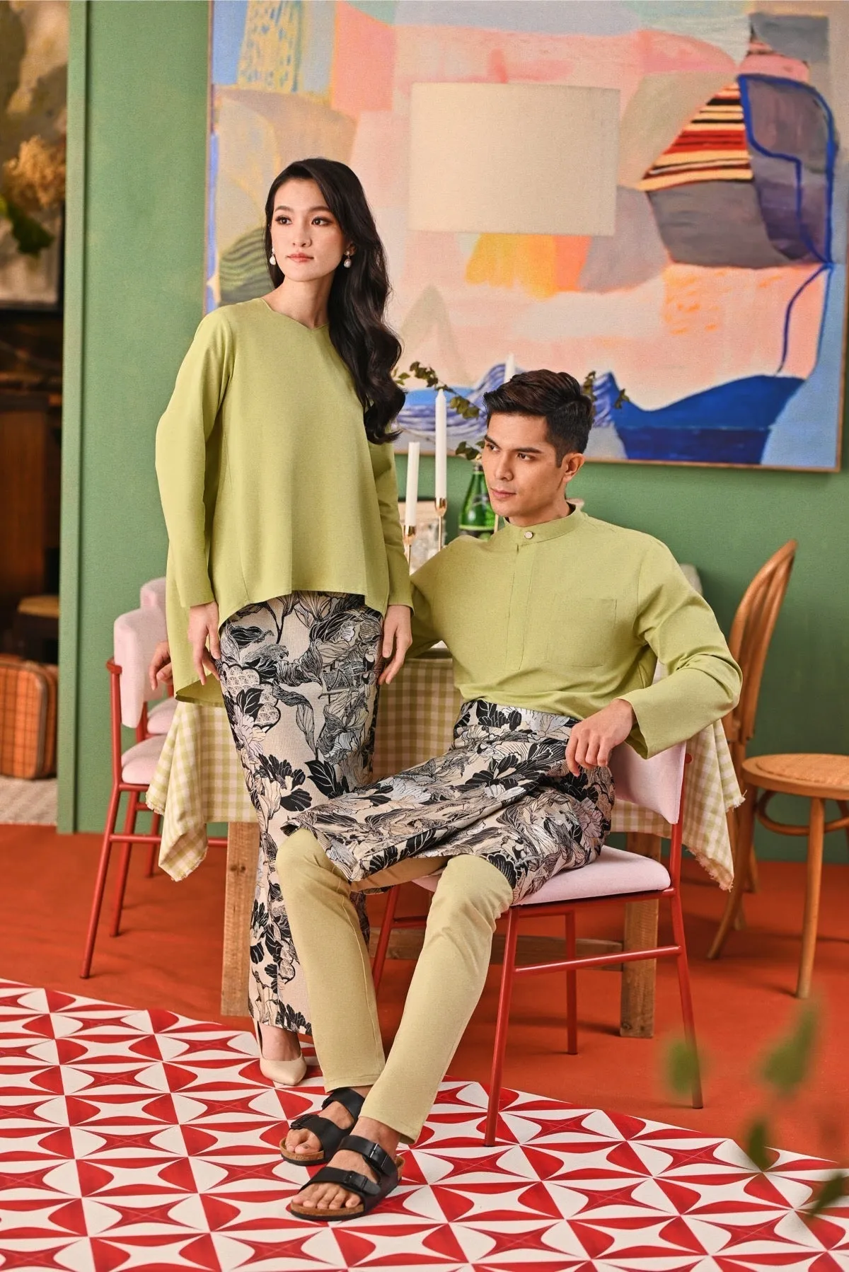 The Capai Men Baju Melayu Top - Tea Green