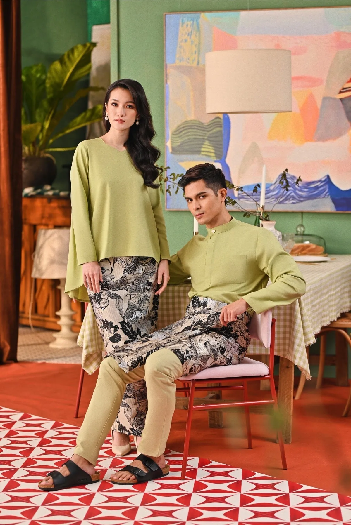 The Capai Men Baju Melayu Top - Tea Green