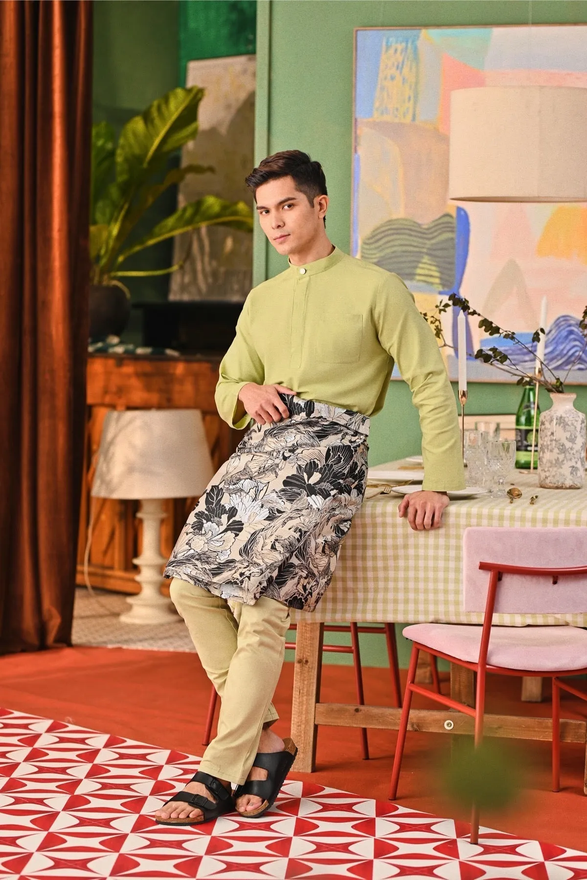 The Capai Men Baju Melayu Top - Tea Green