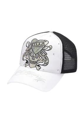 Unisex Love Kills Slowly Twill Front Mesh Trucker - White/Black