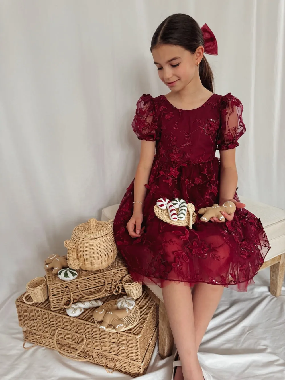 Vienna Girls Burgundy Christmas Dress