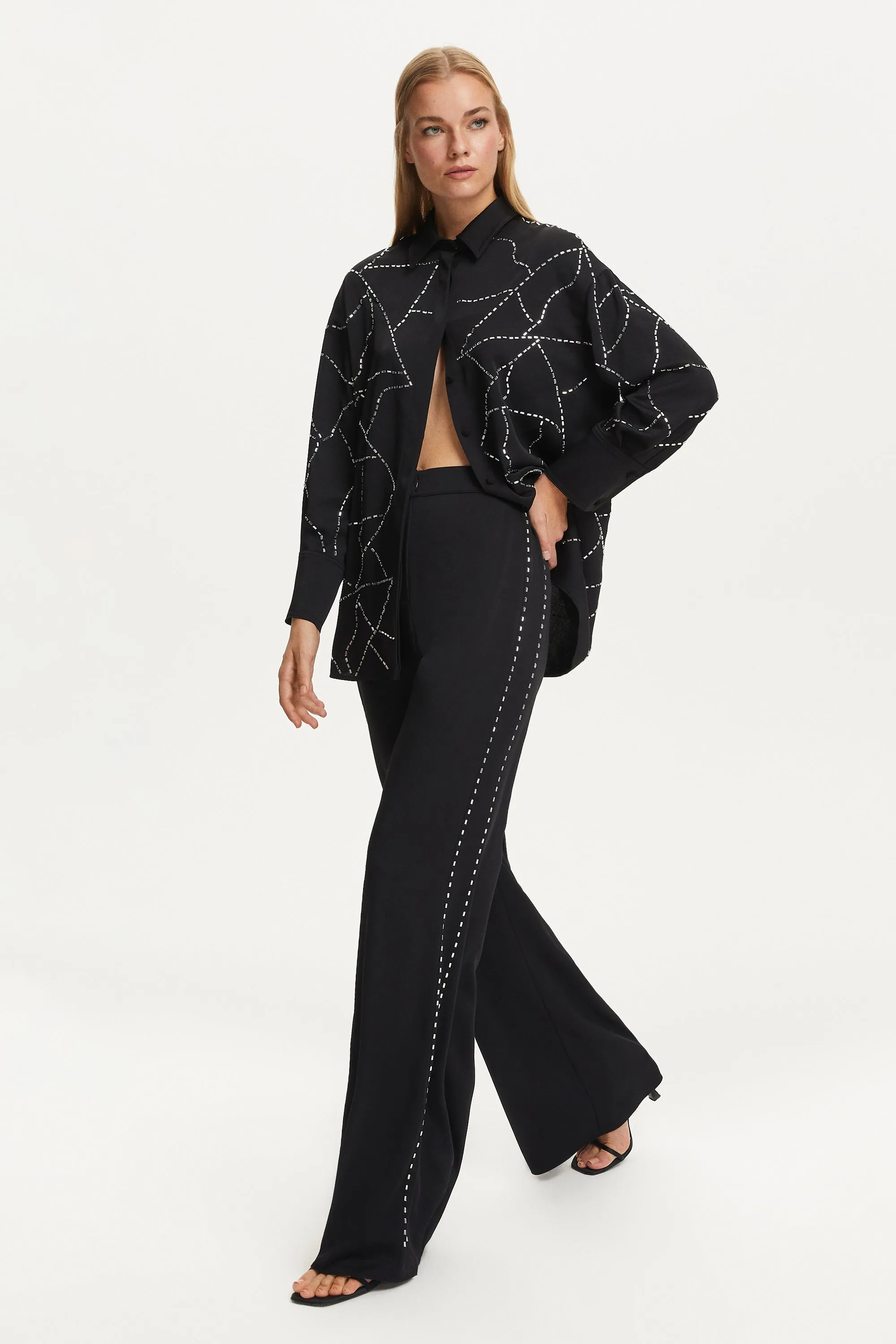 Wide-Leg Crepe Satin Pants