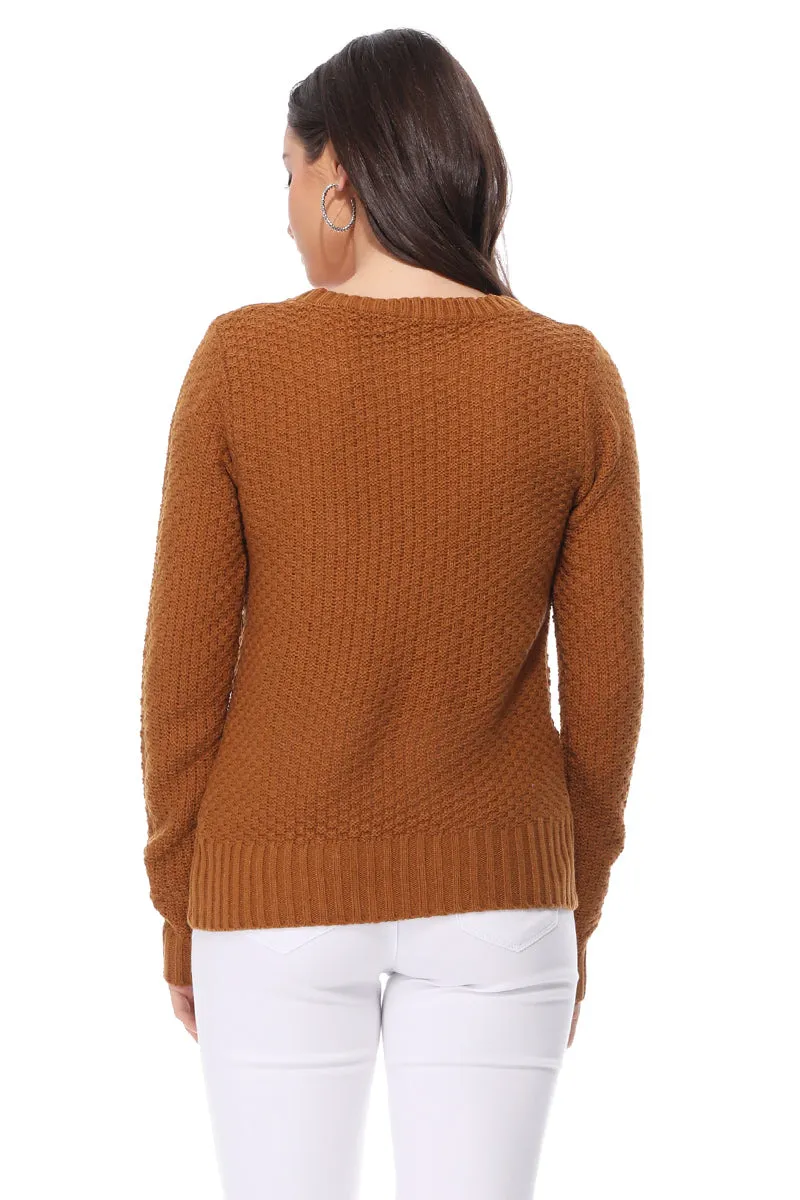 Yemak Women's Round Neck Long Sleeve Cable Knitted Sweater Pullover MK3312