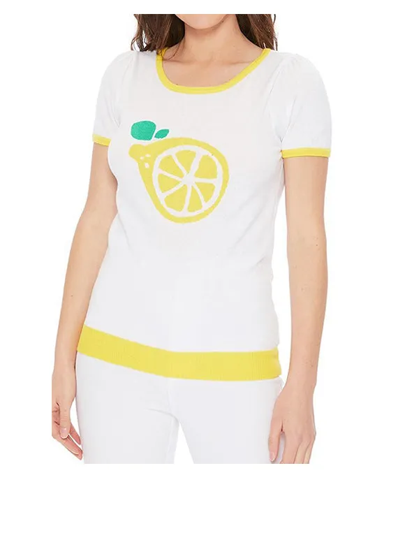 YEMAK Women's Short Sleeve Crewneck Lemon Print Casual T-Shirt Sweater MK32001 (S-L)