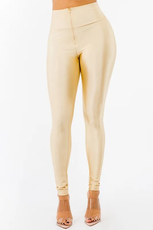 Zipper Shiny Curve Fitted Legging - OLD